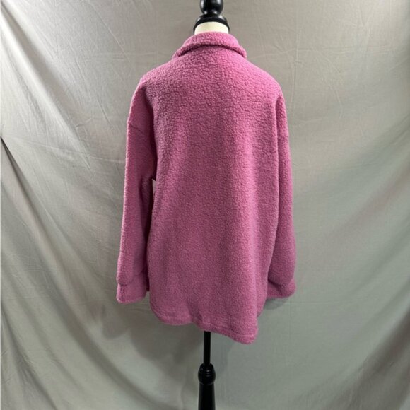 Flap Pocket Drop Shoulder Teddy Coat Jacket Pink - Picture 9 of 9